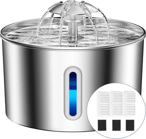 Katzenbrunnen Edelstahl - 74oz/2,2L kabelgebunden Haustier Silber  - Bild 1 von 9