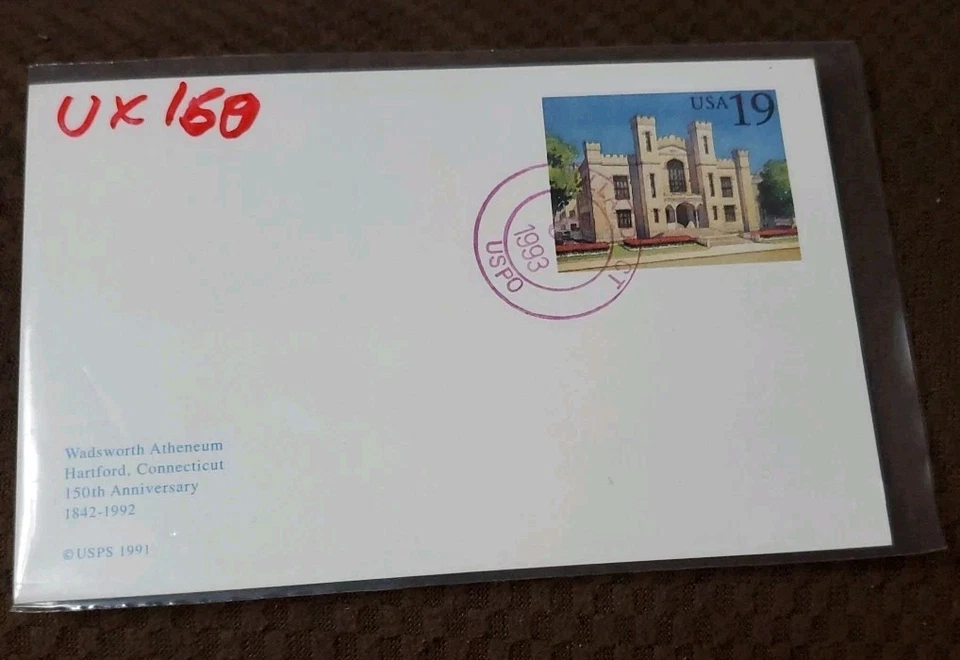 1991 U.S. Sc# UX160 Wadsworth Atheneum CT 19¢ Postal Card Franked Postcard - Image 1 of 2