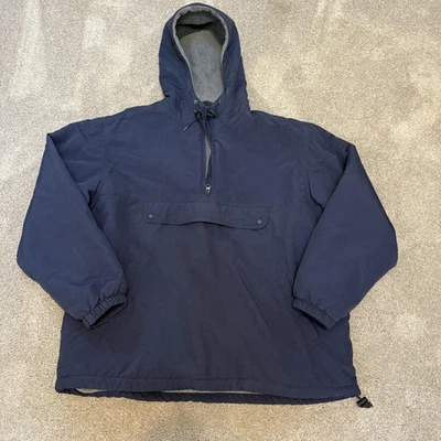 VTG J Crew 1/4 Zip Anorak Coat Hooded Jacket Men XL Blue Fleece Lined Thinsulate - Image 1 of 4