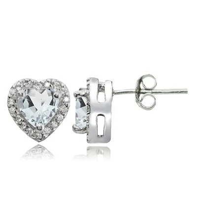 Sterling Silver 1.2ct Aquamarine and White Topaz Heart Stud Earrings - Imagem 1 de 3