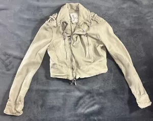 JKT NYC Beige Genuine Leather Jacket Size XS Womens Long Sleeve Crop - Picture 1 of 11