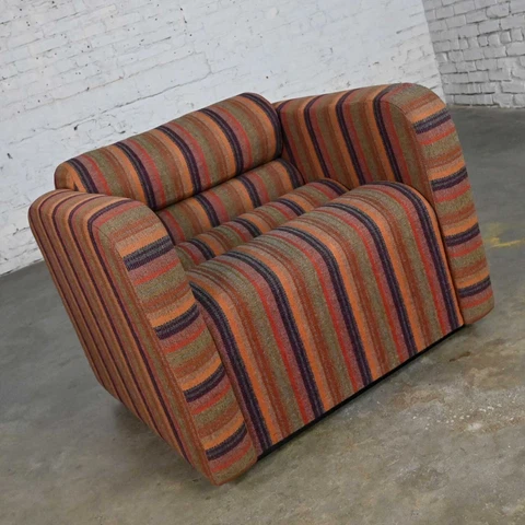 Mid-Century Modern to Post-Modern Purple Striped Multi-Piece Modular Club Chair Cover