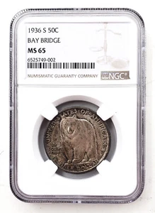 1936 S Bay Bridge Commemorative Silver Half Dollar US Mint 50c NGC MS 65 Z11 - Picture 1 of 2