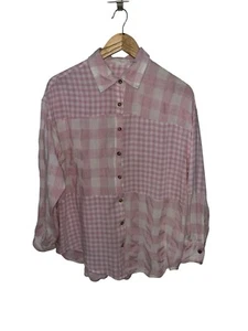 Lush Women’s Patchwork Style Plaid Button Down Flannel Tunic Blouse Size Medium - Picture 1 of 8