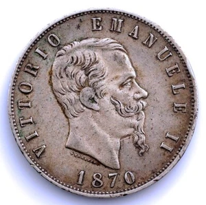 SC. Italia-.Vittorio Enmanuel II. 5 Liras 1870 M. Milán. MBC+/VF+ Plata 24,9 g. - Imagen 1 de 2
