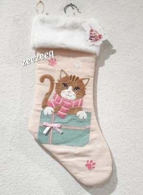 Medias Navidad Rosa Pastel Gatito Gato 22" Hogar Abrigo Decoración NUEVO Foto 1 de 3