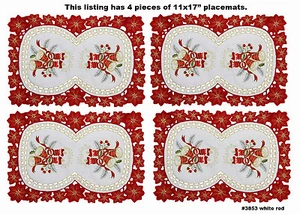4PCS Christmas Embroidered Poinsettia Candle Bell Placemats 11x17" White 3853 - Picture 1 of 1