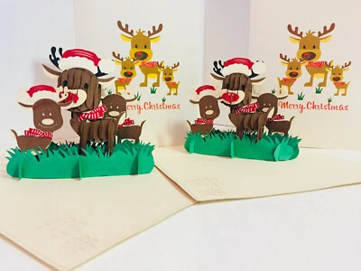 ORIGAMI POP CARDS Feliz Navidad Santa Reno Familia 3D Pop Up Tarjeta de Felicitación Foto 1 de 4
