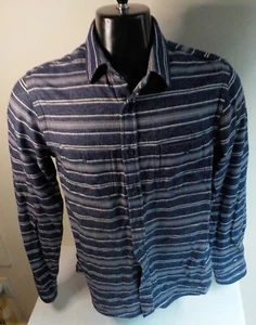 HOWE CREATIVE WORKFORCE LS Button Front Striped Flannel Shirt SZ MED Blue/White - Picture 1 of 4