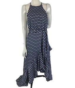 Dotti Dress Navy Blue Size 10 White Polka Dot Hi Lo Ruffle Hem Cocktail Party - Picture 1 of 14