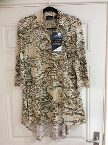 New Attitudes by Renee Beige Map Print Como Jersey Tunic Top - Size XS BNWT - Picture 1 of 11