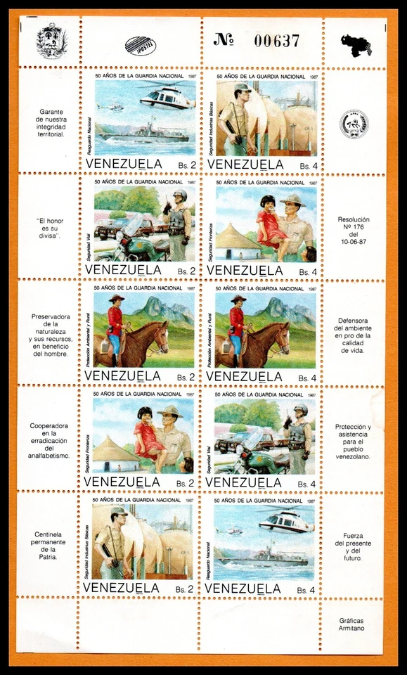 Venezuela Stamps 1987 Scott 1394 (Sheet 10) 50th Ann. National Guard - Image 1 of 1