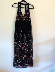 INC International Concept Babydoll Halter Maxi Black Sz M Embroidered Whimsigoth - Picture 1 of 10