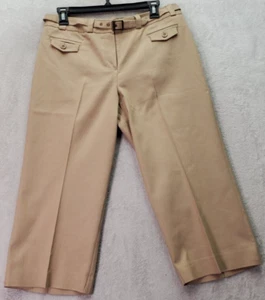 Larry Levine Capri Pants Womens Petite 10 Tan Cotton Pockets Belted Straight Leg - Picture 1 of 9