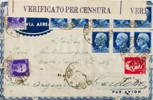 Italia. SOBRE Yvert 232(2), 234(8), 236. 1941. 50 cts violeta, dos sellos, 1´25 - Imagen 1 de 1