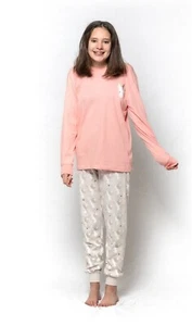 Girls Size 8-14 Pink Coral Unicorn Winter Cotton Long Sleeve Pyjama Set - 2113 - Picture 1 of 5