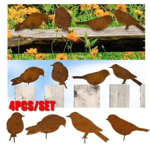 4X Rostige Metall Vögel Ornament Simulation Vogel Skulptur Garten Zaun Dekor - Bild 1 von 14