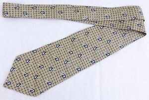 Geoffrey Beene Classic Beige 100% Silk Neck Tie Brown Blue Paisley Wave A037