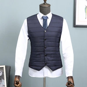 Men Gilet Padded Waistcoat Down Jacket Suit Vest Sleeveless Coat Winter Slim - Picture 1 of 13