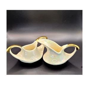 Pioneer Pottery Creamer & Sugar Bowl Ivory Luster with 22-K Gold Trim - Picture 1 of 4