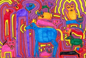 Original Drawing/Painting by Jay Snelling - Outsider Art Brut - Unusual Animals - Picture 1 of 1