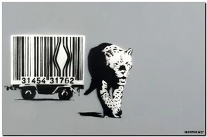 BANKSY STREET ART CANVAS PRINT Barcode leopard gray 24"X 32" stencil poster - Picture 1 of 1