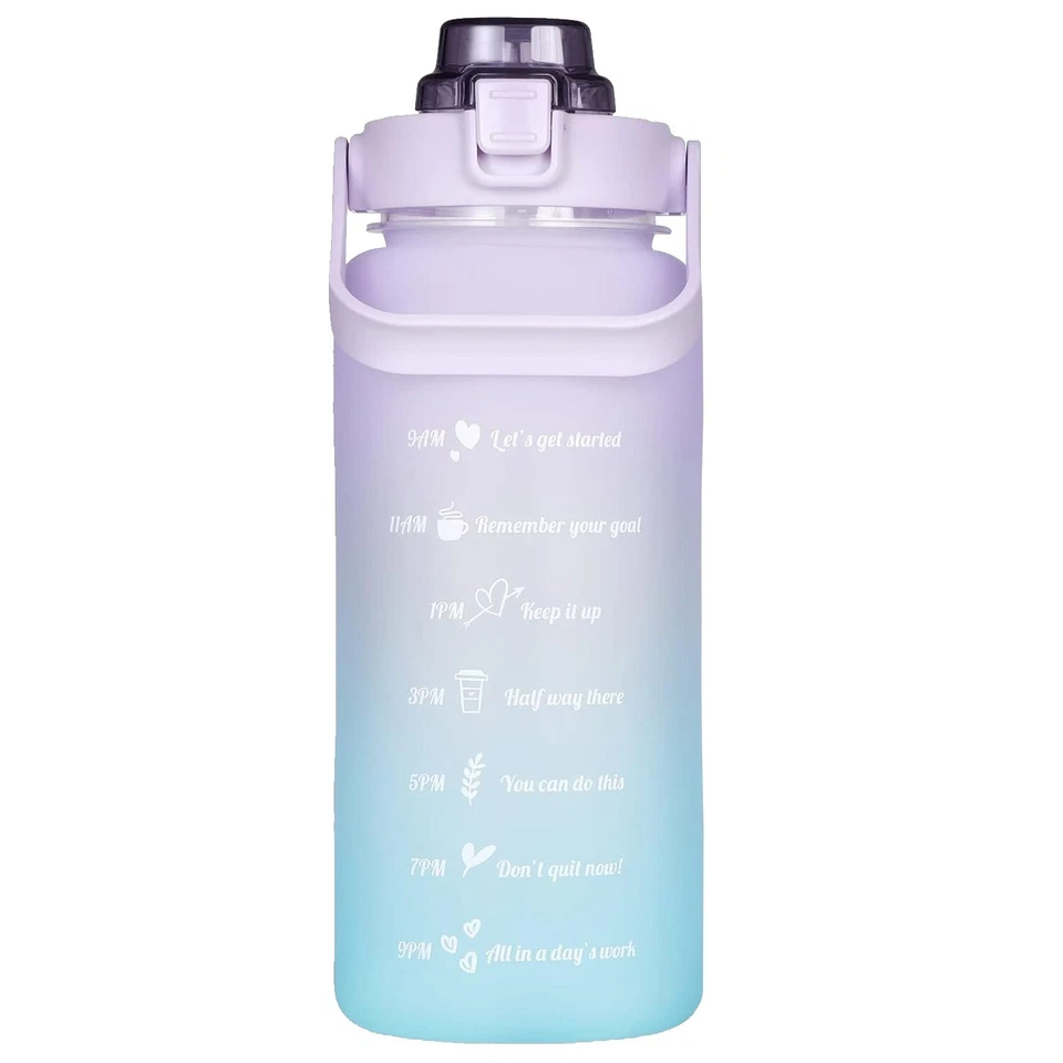 Botella de agua motivacional deportiva de medio galón 64 oz sin BPA con marcador de tiempo de pajita Foto 1 de 4