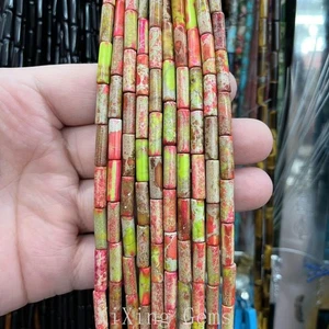 Cuentas de jaspe de sedimentos marinos naturales tubo verde naranja de 4x13 mm para hacer joyas - Imagen 1 de 6