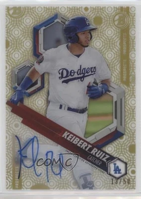 2018 Bowman High Tek Prospects Gold Rainbow Diffractor /50 Keibert Ruiz Auto - Image 1 of 2
