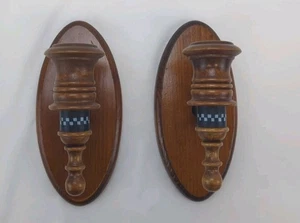 Vintage Set of 2 Wooden Wall Sconces Candle Holders  - Picture 1 of 6