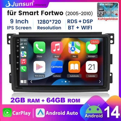 Android 14 Autoradio Für Smart Fortwo 451 2005-2010 GPS USB WIFI 2G+64GB CarPlay - Bild 1 von 4