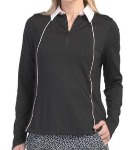 Neu mit Etikett Belyn Key schwarz & pink Gracie Langarm Polo Golf Shirt S M L XL - Bild 1 von 2