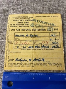 Vintage 1958 New York State Operators patente di guida DMV carta gialla NY - Foto 1 di 3