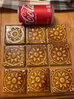 Cerámica antigua floral J. 9 piezas & J. G. Low Art Tile Works Co Chelsea MA mayólica Foto 1 de 4