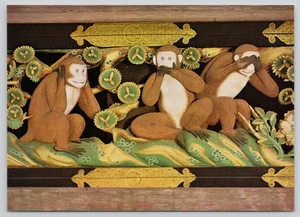 Postcard Three Monkeys Hear No Say No See No Evil Toshogu Shrine - Nikkō Japan - Picture 1 of 2