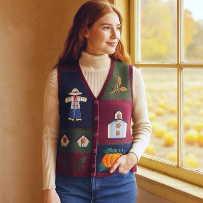 Chaleco Suéter Cosecha Otoño Mujer Talla L Y2K Capacidad Cottagecore Punpkin Espantapájaros Foto 1 de 4