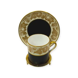 Antique Spode Copeland’s China Cup & Saucer – Black & Gold Floral Design England - Picture 1 of 6