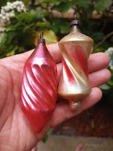 TWISTED APPLE CORE hour glass Christmas mercury glass antique ornament 3" Lot - Picture 1 of 6