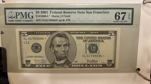 $5 2003 Federal Reserve Star Note Currency Bank Note Bill Superb Gem 67 EPQ PMG - Picture 1 of 2