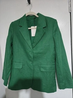 Bnwt & Other Stories Linen Blazer Size 4 UK Emerald Green   - Image 1 of 3