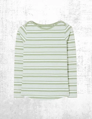 Women’s Fat Face Breton Top Cotton Long Sleeve Green Multi Stripe Crew Neck - Image 1 of 4