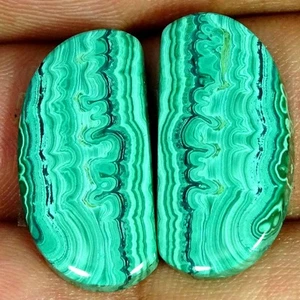 26.10 Cts Natural Malachite Gemstone Jewelry Supply Cabochon Pair 11X23X4MM - Picture 1 of 7
