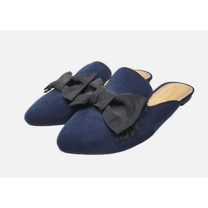 LC Lauren Conrad marineblaue Wildleder-Pantoletten mit Schleife Größe 7 Slipper flache Schuhe Business Freizeit Arbeit - Bild 1 von 9