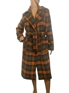 Barbara Locobucci Damen kariert grau orange Wolle Trenchcoat Gürtel Größe Large - Bild 1 von 11