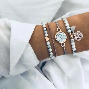 4-teiliges Armband "Heiliges Mandala" aus natürlichem Howlith - Bild 1 von 1