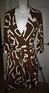 NWT Diane Von Furstenberg DVF Jewel Giant Twirl Brown White Wrap Dress 8 rtl$598 - Picture 1 of 8