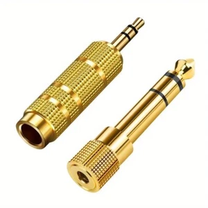 🎧 2x Gold 3.5mm to 6.35mm Audio Adapters Headphone Jack Converter AUX Stereo Pl - Picture 1 of 10