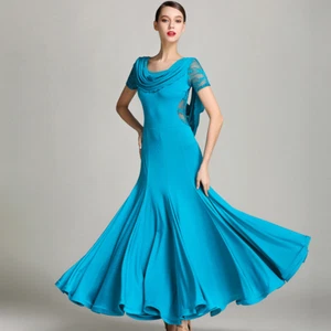 Abito da ballo donna pizzo rete manica corta swing moderno sala da ballo danza valzer - Foto 1 di 16