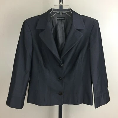 Chaqueta Blazer BEBE Brillante Gris Carbón Detalle Dobladillo Abertura Manga Larga Para Mujer talla 8 Foto 1 de 4