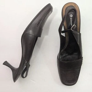 Zapatos De Colección Etienne Aigner Cuero Marrón Minimalista Gatito Tacón Cordones Talla 8.5 - Imagen 1 de 11